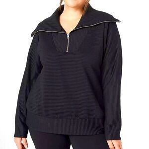 Lane Bryant Livi Black Ribbed Half Zip Sweater
